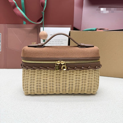 Loro Piana 2026 Extra Pocket L19 East-West Wicker Bag Canvas Calfskin