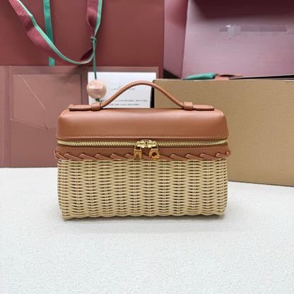 Loro Piana 2026 Extra Pocket L19 East-West Wicker Bag Canvas Calfskin