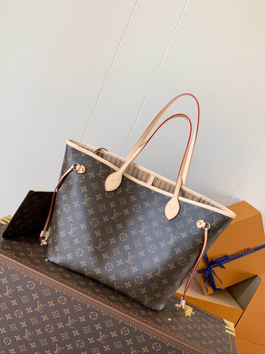 Louis Vuitton Neverfull MM Monogram Tote with Cherry Beige Lining