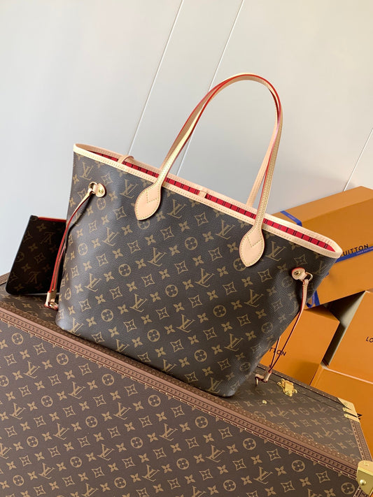 Louis Vuitton Neverfull MM Monogram Tote with Cherry Red Lining