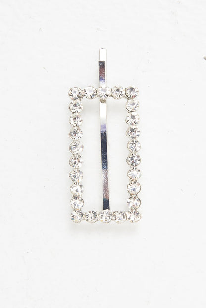 Silver Rectangle Diamante Detail Barrette - Bianca
