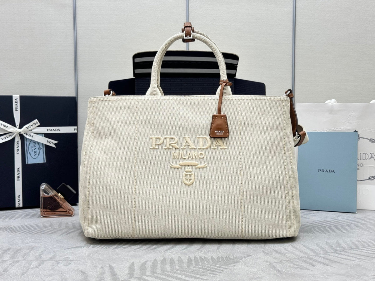Prada 2026 Jardinière Tote Bag 43cm Cotton Canvas
