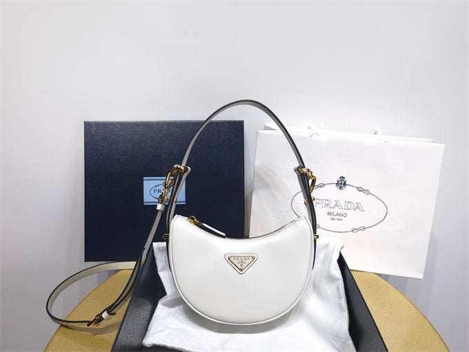 Prada Arqué mini leather shoulder bag white