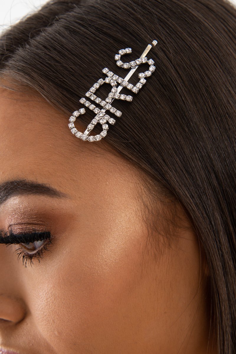 Silver Diamante Girls Slogan Hair Slide - Azelia