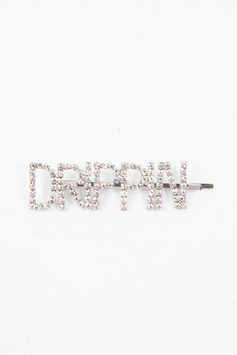 Silver Diamante Drippin Slogan Hair Slide - Azelia