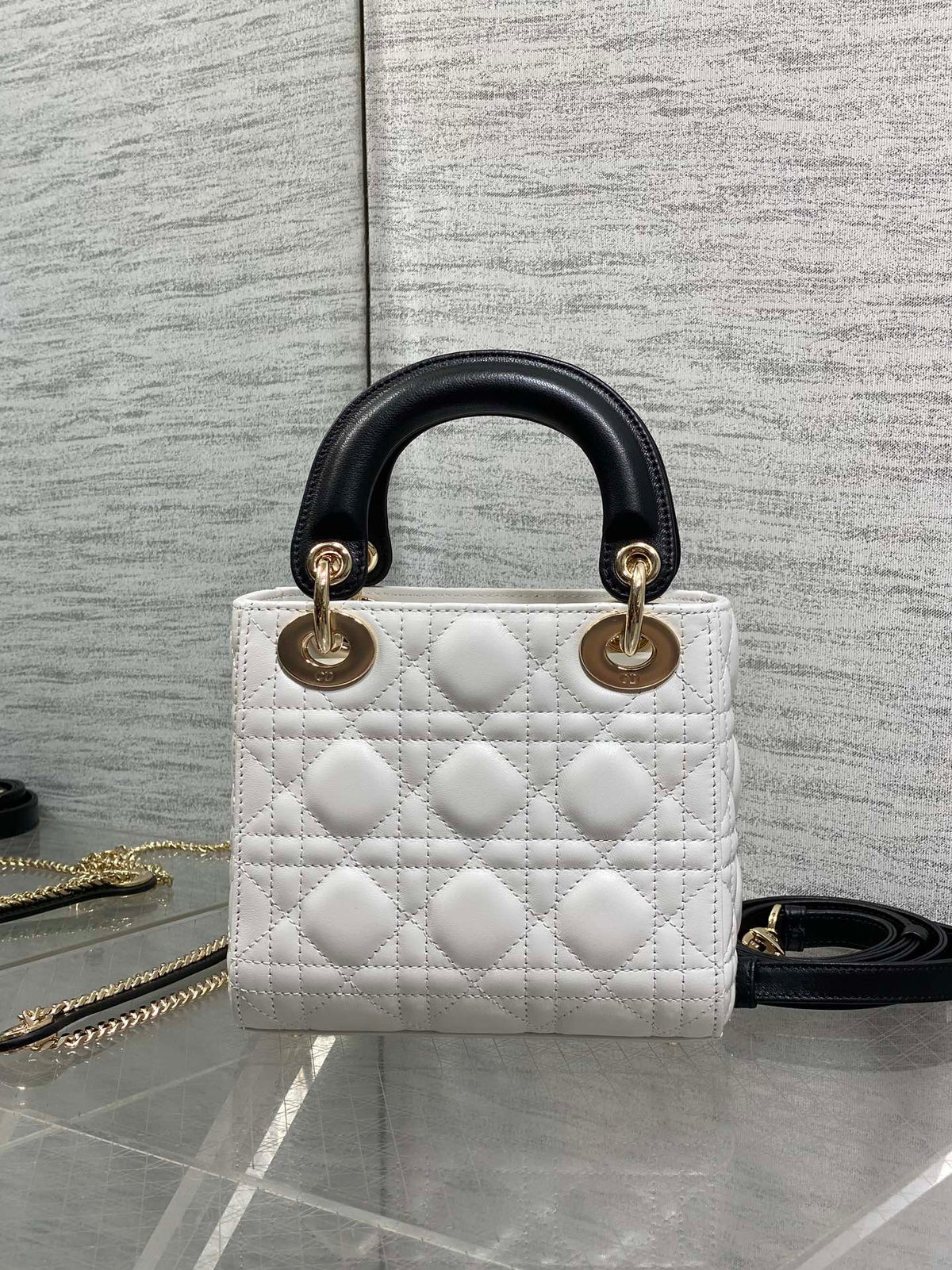 Dior 2026 Mini Lady Dior Bag White Black Lambskin 284137